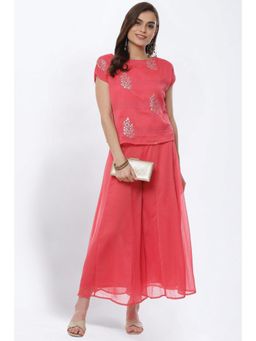 Rangriti - Coral Art Silk Short Suit Set (Set of 2)