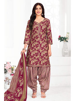 SALWAR STUDIO - Cotton Printed Beige Unstitched Dress Material