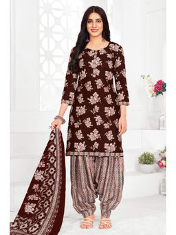 SALWAR STUDIO - Cotton Printed Coffee Unstitched Dress Material