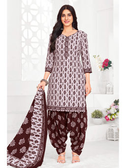 SALWAR STUDIO - Cotton Printed Beige Unstitched Dress Material