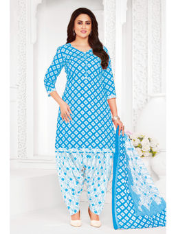 SALWAR STUDIO - Cotton Printed Blue Unstitched Dress Material