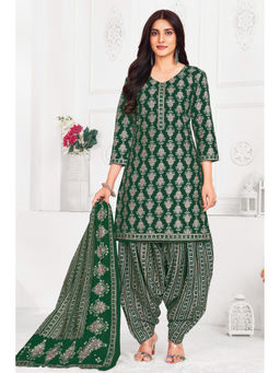 SALWAR STUDIO - Cotton Printed Green Unstitched Dress Material