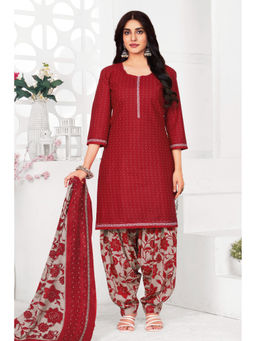 SALWAR STUDIO - Cotton Printed Maroon Unstitched Dress Material