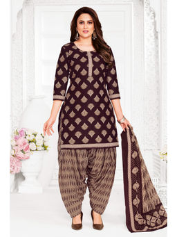 SALWAR STUDIO - Cotton Printed Coffee Unstitched Dress Material