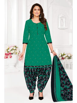 SALWAR STUDIO - Cotton Printed Green Unstitched Dress Material