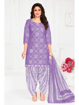 SALWAR STUDIO - Cotton Printed Lavender Unstitched Dress Material