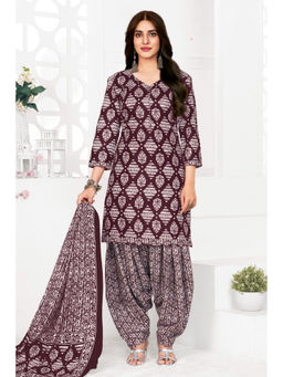 SALWAR STUDIO - Cotton Printed Brown Unstitched Dress Material