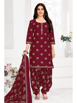 SALWAR STUDIO - Cotton Printed Maroon Unstitched Dress Material