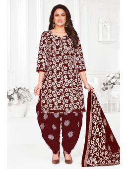 SALWAR STUDIO - Cotton Printed Coffee Unstitched Dress Material