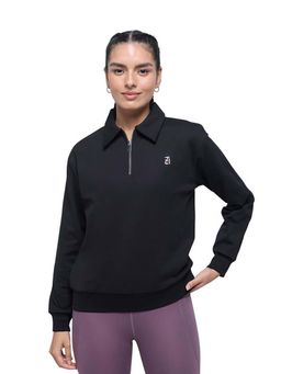 Hunnit - Black Collar Neck Full Sleeves Zipper Sweatshirt