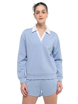 Hunnit - Blue Collar Neck Full Sleeves Pull On Sweatshirt