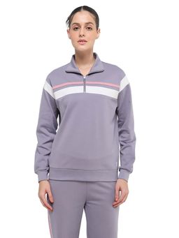 Hunnit - Lavender Collar Neck Full Sleeves Zipper Sweatshirt