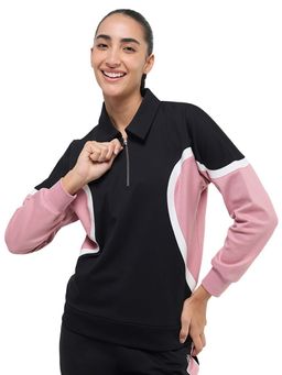 Hunnit - Black Collar Neck Full Sleeves Zipper Sweatshirt