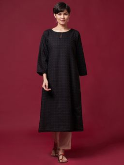 Fabindia - Black Wool Tweed Check Long Kurta