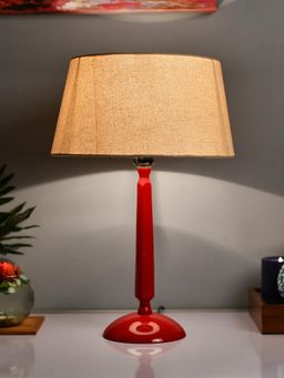 Homesake - Glossy Red Cubist Table Lamp Beige Drum