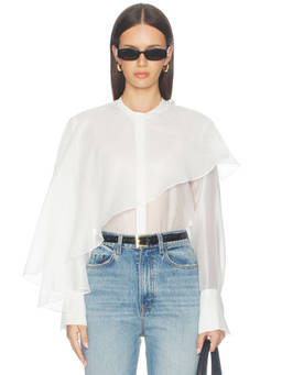 4th & Reckless - Drape Women's Sheer Chiffon Button-Front Blouse White