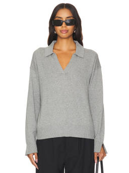 525 - Maddi Women's Lightweight Knit Johnny Collar Pullover Sweater Grey