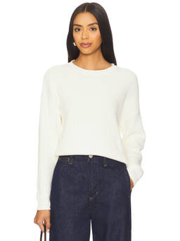 525 - Daphne Women's Ribbed Knit Cotton Pullover Sweater White