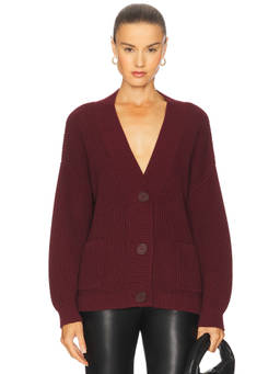 525 - Celeste Women's Button-Up Ribbed Knit Cotton Cardigan Burgundy