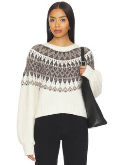 525 - Alora Women's Fair Isle Crew Neck Pullover Sweater Off White
