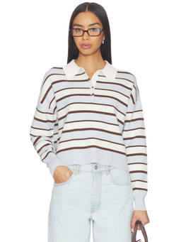 525 - Seraphina Women's Striped Cropped Rugby Pullover Blue