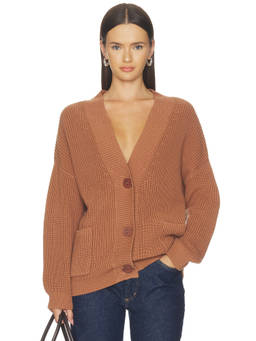 525 - Celeste Women's Relaxed Button-Up Pocket Cardigan Brown