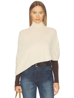 ALL THE WAYS - Sophie Women's Asymmetric Hem Knit Poncho Ivory