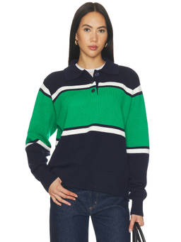 ALL THE WAYS - Eileen Polo Women's Striped Button-Up Knit Sweater Green