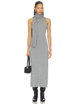 AEXAE - Wool Funnel Scarf Women's Sleeveless Turtle Neck Maxi Dress Grey
