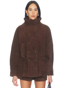 AEXAE - Lamb Leather Women's Suede Cinched Waist Jacket Brown
