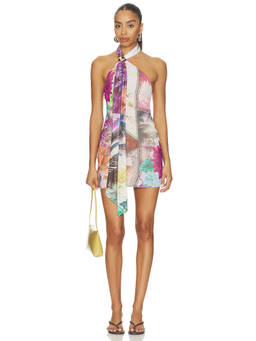 AFRM - Brylee Women's Halter Neck Scarf Detail Mini Bodycon Dress Multi-Color