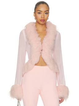 AFRM - Simone Women's Faux Fur Trim Chiffon Shrug Pink