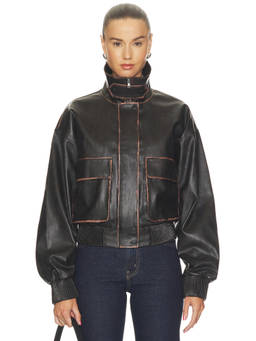 AFRM - Cantini Women's Faux Leather Turtleneck Bomber Jacket Black