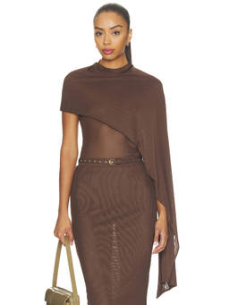 AFRM - Fiona Women's Sheer Mesh Cape Overlay Top Brown