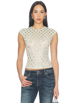 AFRM - Nina Women's Sheer Mesh Tapered Waist Top Green