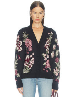 Agua Bendita - Sherina Women's Floral Button-Up Knit Cardigan Black