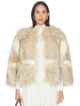 AKNVAS - Page Women's Faux Fur Hook & Eye Cape Tan