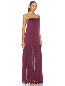 ANINE BING - Clementine Women's Satin Sleeveless Maxi Dress Burgundy