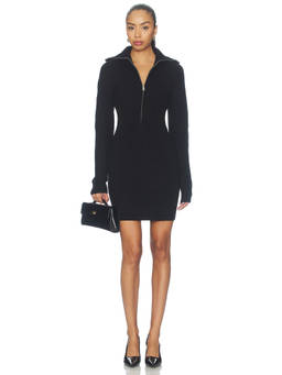 ANINE BING - June Trucker Collar Women's Ribbed Knit Mini Dress Black