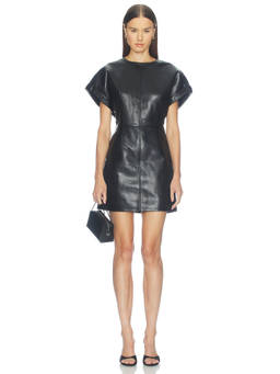 ANINE BING - Women's Faux Leather Tailored Dolman Sleeve Mini Dress Black