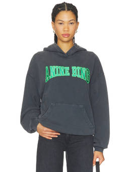 ANINE BING - Harvey Women's Fleece-Lined Logo Patch Hoodie Charcoal