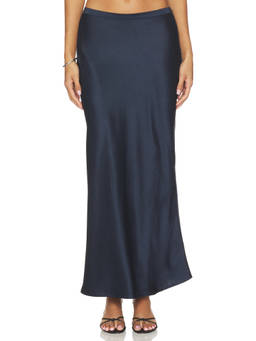 ANINE BING - Bar Women's Satin Elastic Waist Maxi Skirt Navy Blue