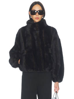 Apparis - Iris Shaved Faux Mink Women's Faux Fur Bomber Jacket Black