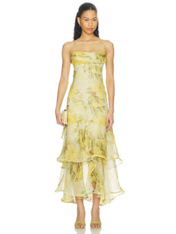 ASTR the Label - Alison Women's Floral Printed Tiered Maxi Dress Yellow