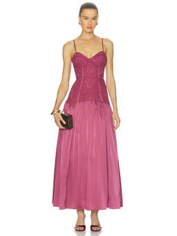 ASTR the Label - Kaylani Women's Lace Bodice Satin Maxi Dress Magenta