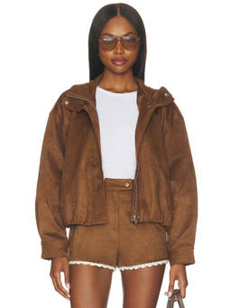 ASTR the Label - Faux Suede Women's High Neck Zipper Jacket Brown