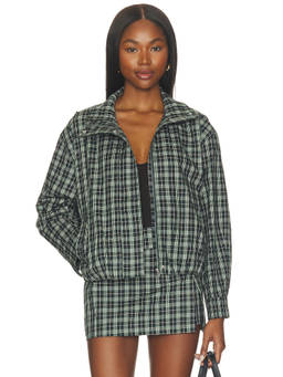 ASTR the Label - Cooper Women's Plaid Zippered Twill Light Jacket Green