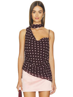 ASTR the Label - Adrie Women's Polka Dot Sleeveless Chiffon Top Maroon