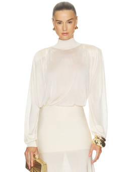 Altuzarra - Ethel Women's Sheer Padded Shoulder Turtle Neck Top Off White