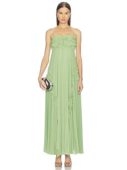 Alexis - Odette Women's Ruffled Plisse Maxi Dress Green
